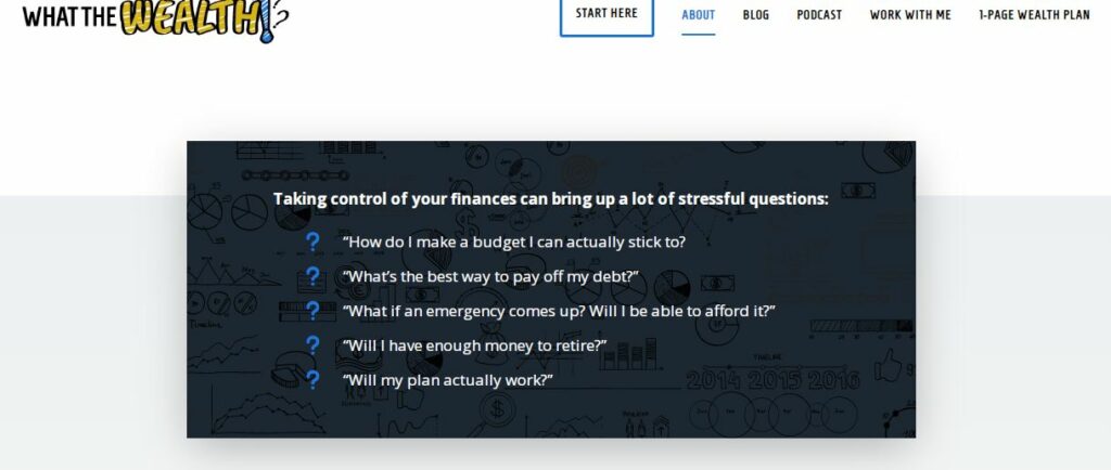 Here’s how Jonathan from What The Wealth?! states clearly who his ideal client is by displaying a set of questions they may be asking themselves.