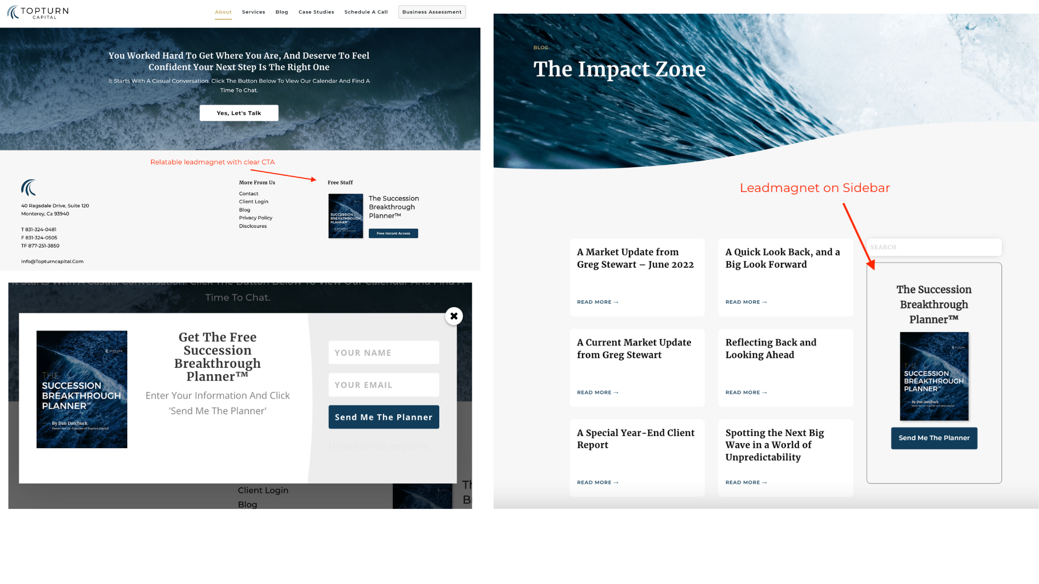 Leadmagnet placement and CTA's